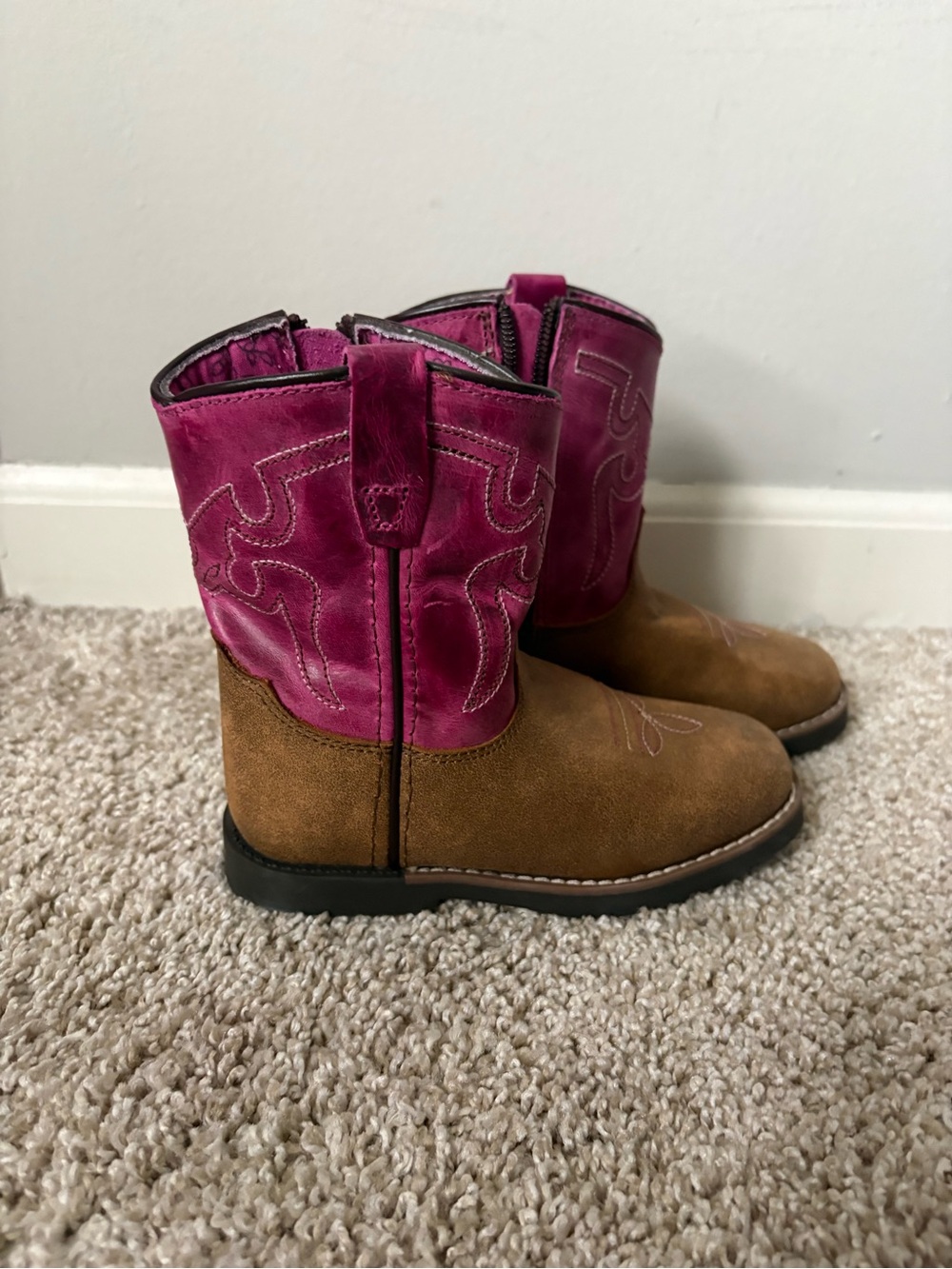 Toddler Girl Western Boot Brown/Pink Size 9